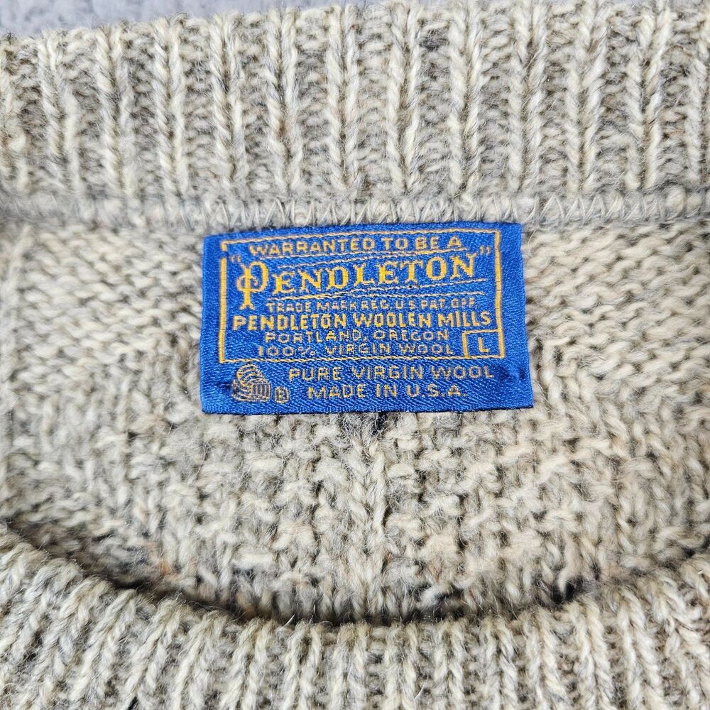 Vintage Pendleton Sweater Men Large Khaki Wool USA 60s 70s Ribbed Textured Crew - Picture 3 of 9